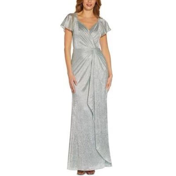 ADRIANNA PAPELL Womens Light Blue Zippered Twist Front Lined Hi Slit Pleated She - Picture 1 of 3